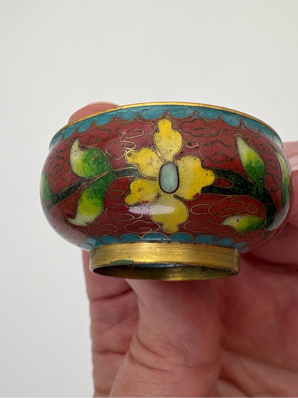 Vintage Cloisonné Mini Bowl with Yellow Floral Motif